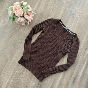 Vintage Y2K Faded Glory Brown Cable Knit Layering Sweater